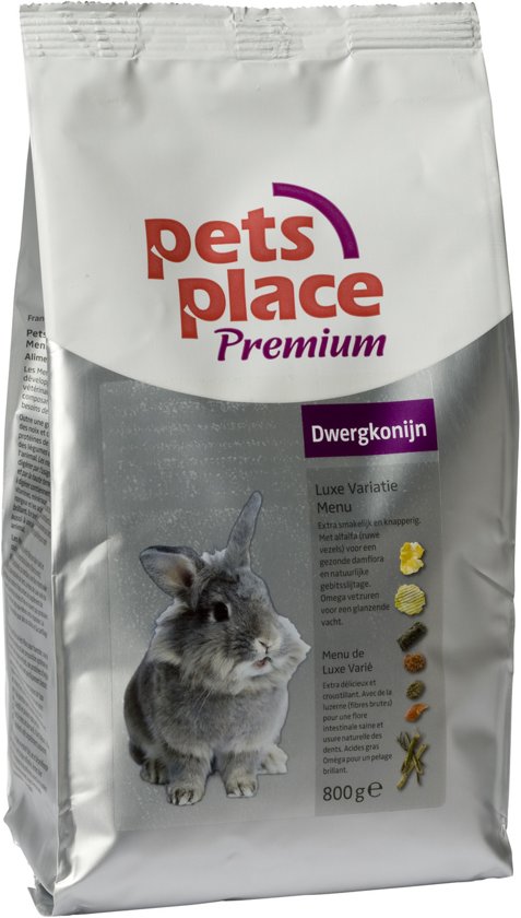 Pets Place Dwergkonijn Luxe Menu Premium - Konijnenvoer - 800 g