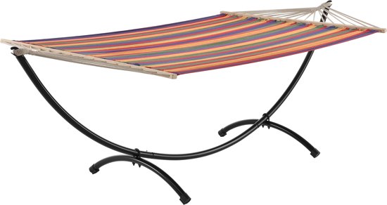 Katoenen hangmat met metalen standaard - meerkleurig