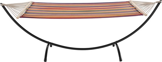 Katoenen hangmat met metalen standaard - meerkleurig