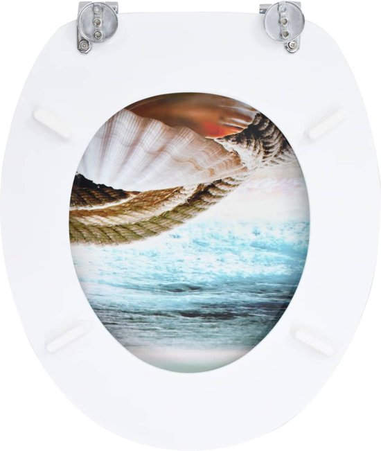 vidaXL Toiletbril met soft-close deksel MDF schelpen print