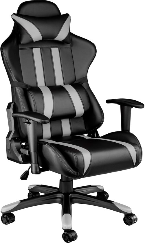 TecTake Gaming chair - bureaustoel Premium racing zwart grijs - 402231