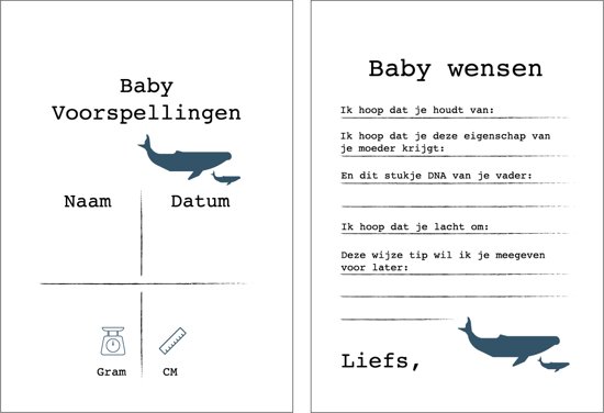 Babyshower invulkaarten - voorspellingskaarten - 15 stuks babyborrel- walvis blauw