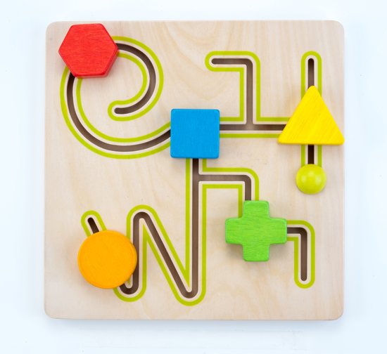Afbeelding van het spel Schuifpuzzel labyrinth 5 vormen - rubberhout