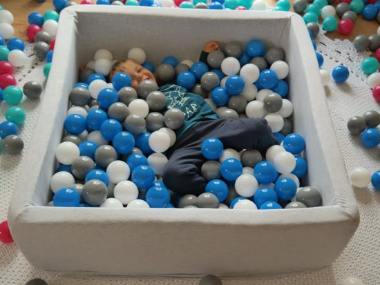 Zachte Jersey baby kinderen Ballenbak met 450 ballen, 90x90 cm - wit, blauw, grijs