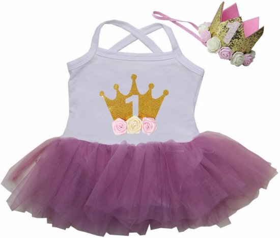 Goede bol.com | Verjaardag jurk baby 1 jaar kroon|Witte top met tutu GZ-95