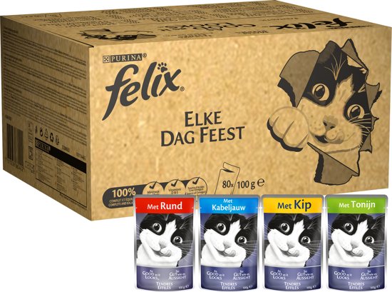 FELIX Elke Dag Feest - Kattenvoer - 80 x 100 g