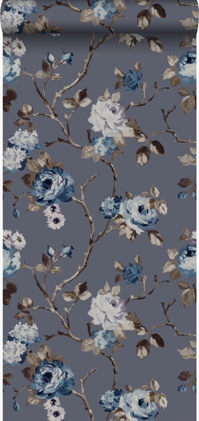 Origin behang bloemen vintage blauw en taupe - 347429 - 53 x 1005 cm