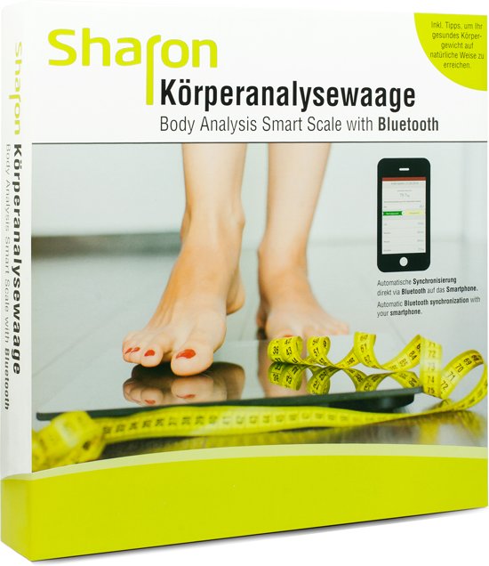 Sharon Bluetooth Smart Personenwaagen voor lichaamsanalyse draadloos | Apple Health Google Fit | Gewicht, lichaamsvet, spiermassa, botmassa, BMI | Gegevensoverdracht naar SwissMed App Android iOS