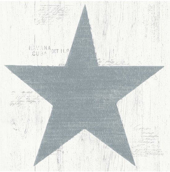 Goede bol.com | Vintage ster groot wit/blauw behang (vliesbehang, blauw) RO-11