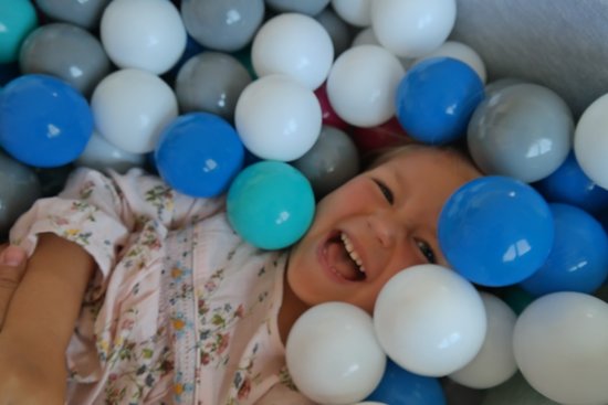 Zachte Jersey baby kinderen Ballenbak met 150 ballen, 90x90 cm - wit, blauw, grijs