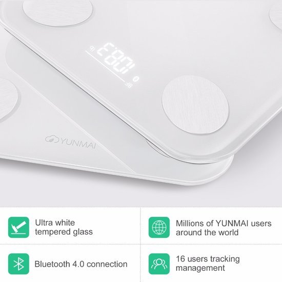 Yunmai Mini 2 Balance weegschaal met Bluetooth en 10 lichaamsmetingen - Werkt met Apple Health, Fitbit, Google Fit & Samsung Health