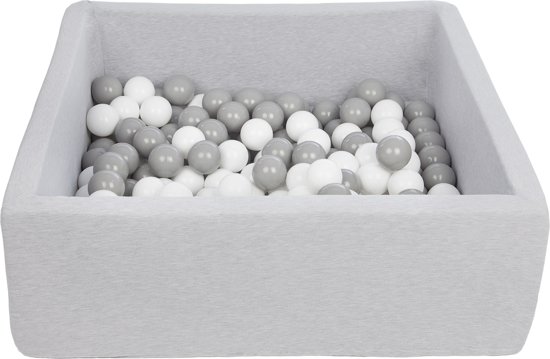 Zachte Jersey baby kinderen Ballenbak met 150 ballen, 90x90 cm - wit, grijs