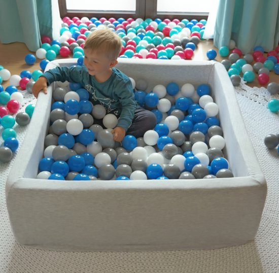 Zachte Jersey baby kinderen Ballenbak met 150 ballen, 90x90 cm - wit, grijs