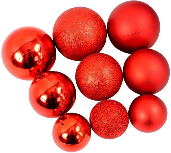 Kerstballen set in box - 70 ballen - Plastic / Kunststof | Rood