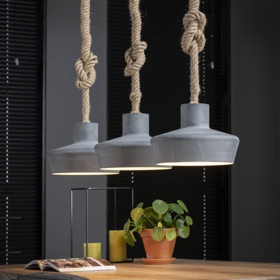 Industriële hanglamp Zara 3-lichts betonlook verstelbaar touw
