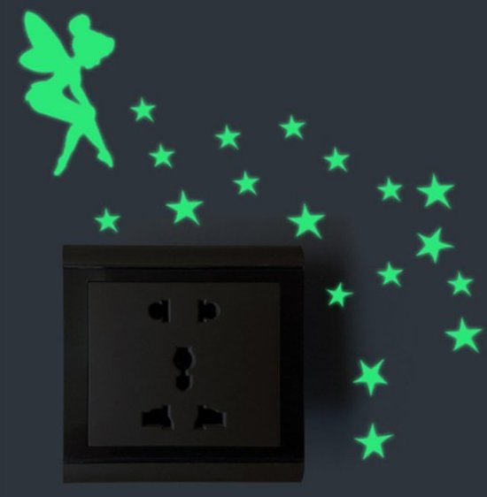 Glow In The Dark Fee / engeltje met sterren kinderkamer decoratie lichtknop nachtlampje muur sticker