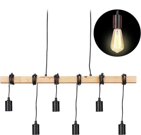 Ongebruikt bol.com | relaxdays hanglamp hout - 6-lichts - eettafel lamp YF-45