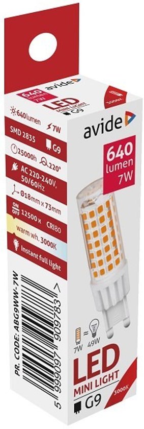 Avide LED G9 7W WW 3000K (640 lumen)