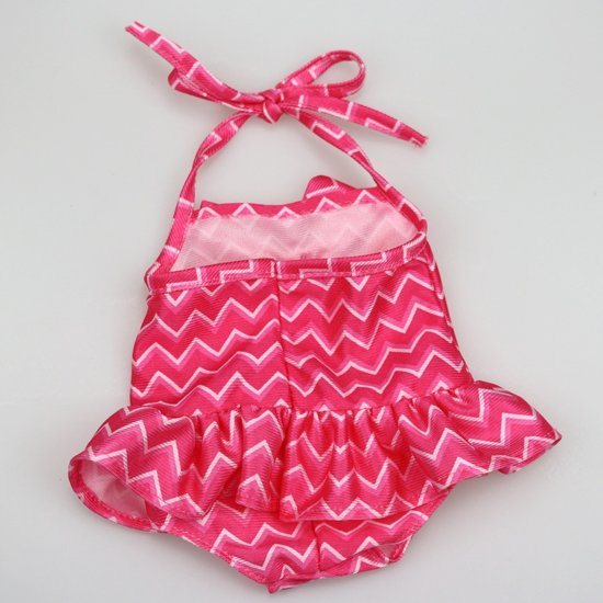 Roze badpak met strik voor poppen van 40-45 cm