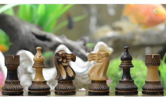 Afbeelding van het spel Burnt Blazed serie schaakstukken, gebrand Palmboomhout, Koninghoogte 79 mm