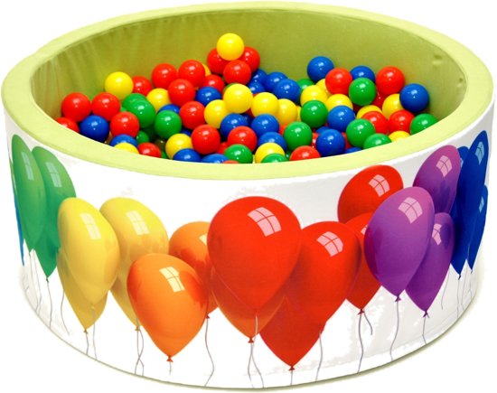 Ballenbak | Wit en groen met balonnen incl.  200 gele, groene, blauwe en rode ballen