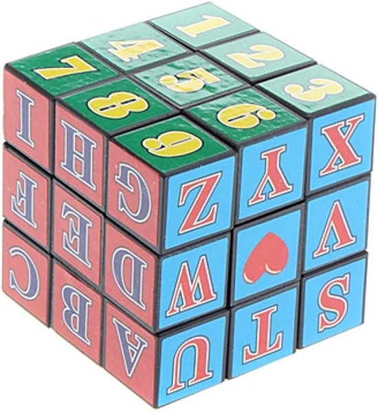 Afbeelding van het spel B-merk rubiks cube, cijfers en letters
