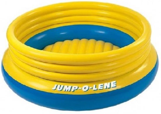 INTEX | Opblaasbaar Springkussen Jump-o-Lene voor Binnen & Buiten | Afmetingen: 203 x 203 x 69 cm | Springkussen | Opblaasbare Trampoline | Kleur: Geel met Blauwe rand
