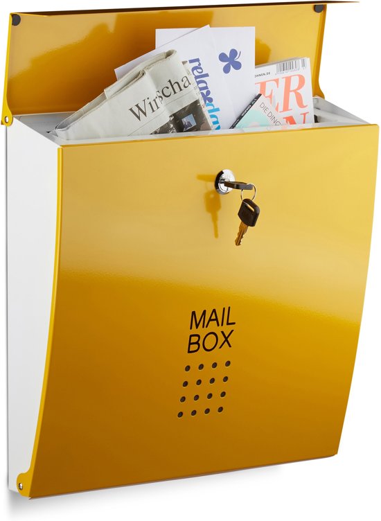 relaxdays brievenbus modern verschillende kleuren, A4-formaat, staal wandmontage
