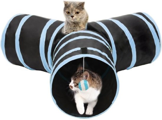 KELLYPET Kattentunnel – Hondentunnel – Konijnentunnel - Kattenspeeltje - Hondenspeeltje – 4 Ingangen – Eenvoudig Inklapbaar - Blauw