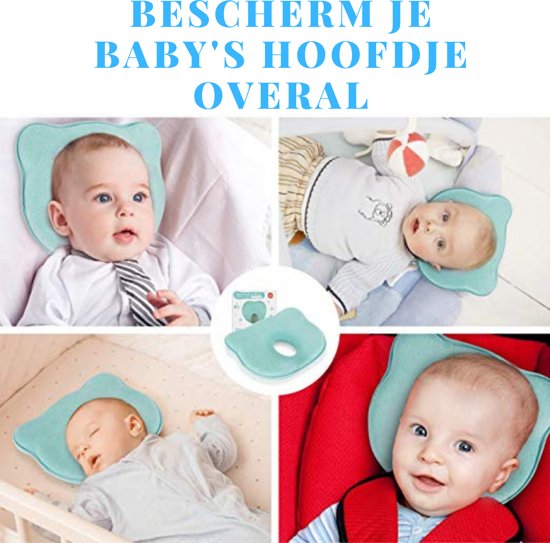 Orthopedisch baby hoofdkussen - Hoofd vormend kussen - Tegen afgeplat hoofd - Hoofd & Nek ondersteuning - Traagschuim - Blauw - Veilig slapen - Kraam cadeau -
