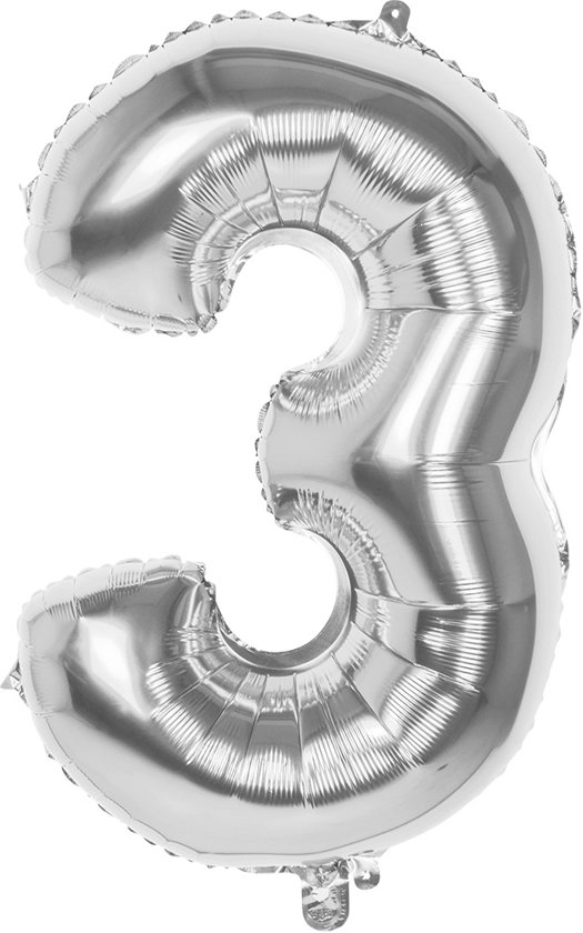 Folie ballon nummer '3' zilver 86cm