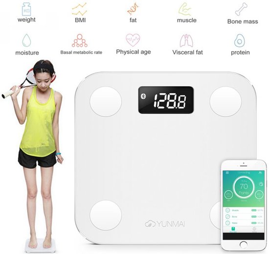 Yunmai Bluetooth smart weegschaal met 10 lichaamsmetingen - Werkt met Apple Health, Fitbit, Google Fit & Samsung Health
