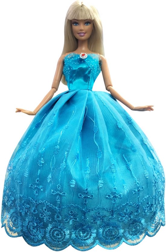 Blauwe prinsessen jurk voor Barbie met schoenen en sieraden