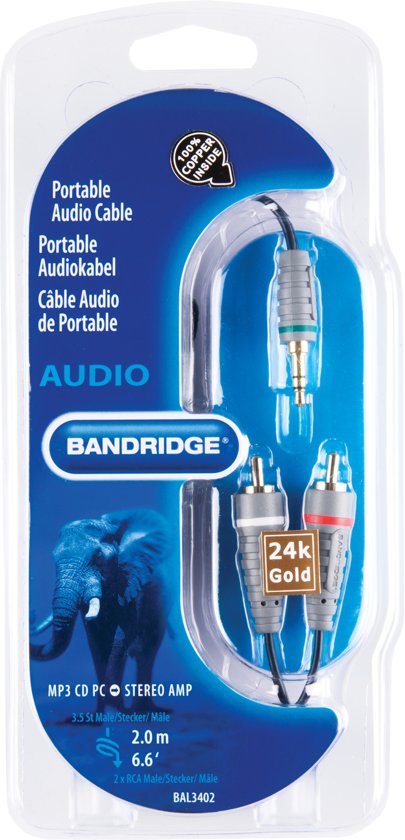 Bandridge 3,5 mm naar RCA Kabel 2 Meter
