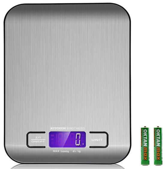 KitchenBrothers Digitale Precisie Keukenweegschaal RVS - met Tarra Functie - Tot 5 kg - Inclusief Batterijen