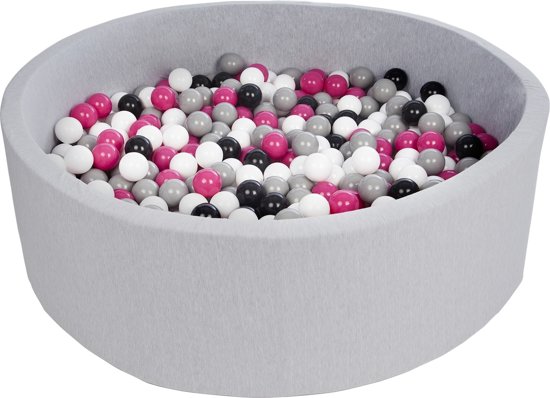 Zachte Jersey baby kinderen Ballenbak met 600 ballen, diameter 125 cm - zwart, wit, roze, grijs