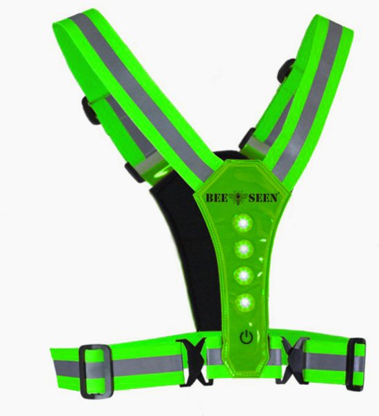 Bee Seen – GREEN - Verlichting - Led Harness - USB - LED - one size - Hardloopvest - Jogging reflectie vest - Hardloopverlichting
