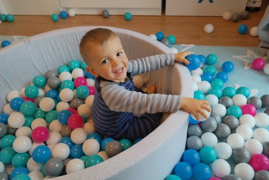 Zachte Jersey baby kinderen Ballenbak met 450 ballen,  - wit, blauw, grijs