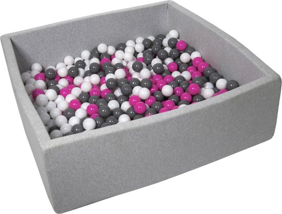 Zachte Jersey baby kinderen Ballenbak met 600 ballen, 120x120 cm - wit, roze, grijs