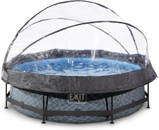 EXIT Stone zwembad ø300x76cm met overkapping en filterpomp - grijs