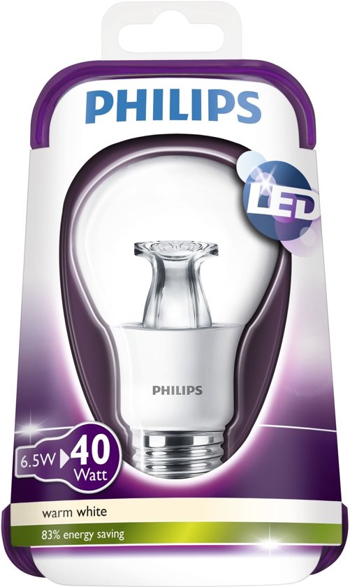 Philips LED lamp E27 6,5W (40W) warmwit 470lm helder