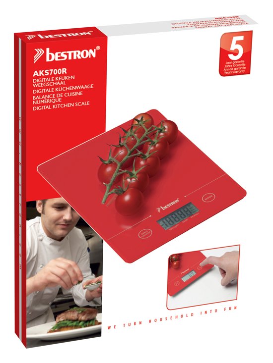 Bestron AKS700R - Digitale Keukenweegschaal - Rood