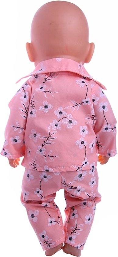 Roze pyjama met bloemen voor babypop zoals Baby born - Poppenkleding