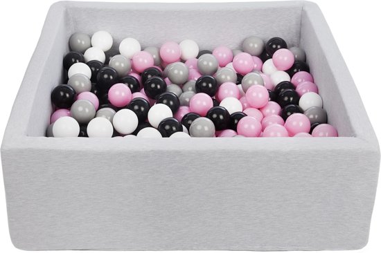 Zachte Jersey baby kinderen Ballenbak met 300 ballen, 90x90 cm - zwart, wit, lichtroze, grijs