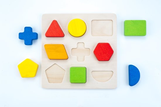 Thumbnail van een extra afbeelding van het spel Sorteerbord geometrisch 9 vormen - rubberhout