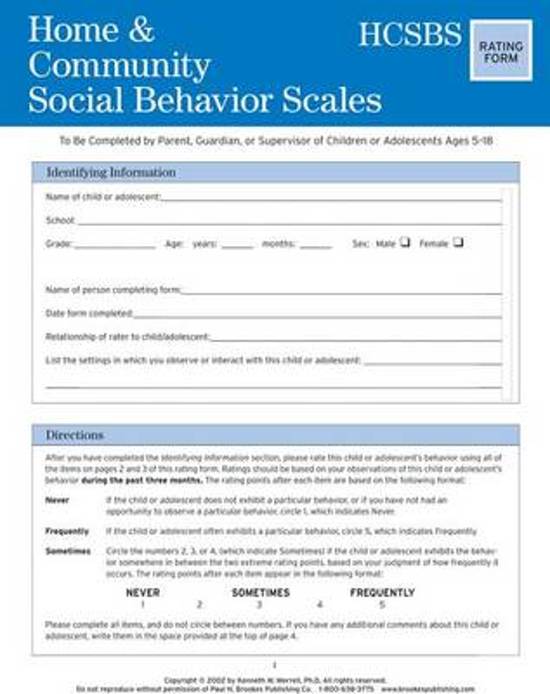 Afbeelding van het spel Home and Community Social Behavior Scales Rating Form