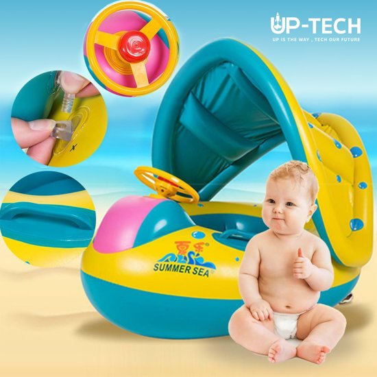 Mini Baby Float - Veilige Baby Zwemband – Top Kwaliteit - Water Speelgoed – Opblaasbaar - Vakantie Gadget – Zwembad – Kinderen – Zee – Bescherming - Zwemring – Luchtbed – Plezier - Inclusief Dak