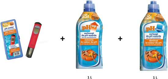 Zwembad pH kit: pH-meter + pH up liquid 1L + pH down liquid 1L
