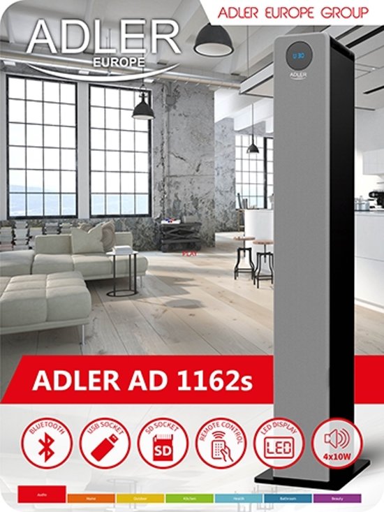 Adler AD 1162s - HiFi toren - 40W - zilvergrijs