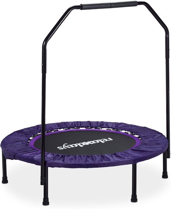 relaxdays - opvouwbaar trampoline met beugel - fitness - indoor - zwart-paars